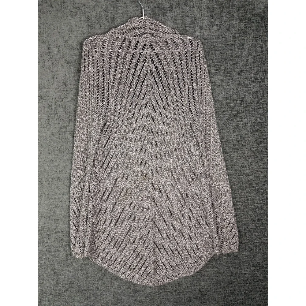 Eileen Fisher Cardigan Womens M Gray Crochet Long Open Front Cotton‎ Minimalist